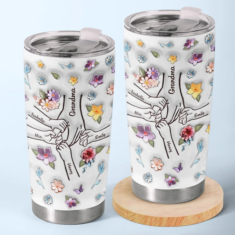 Hold Our Tiny Hands For Just A Little While, But Our Hearts Forever - Family Personalized Custom 3D Inflated Effect Printed Tumbler - Gift For Mom, Grandma