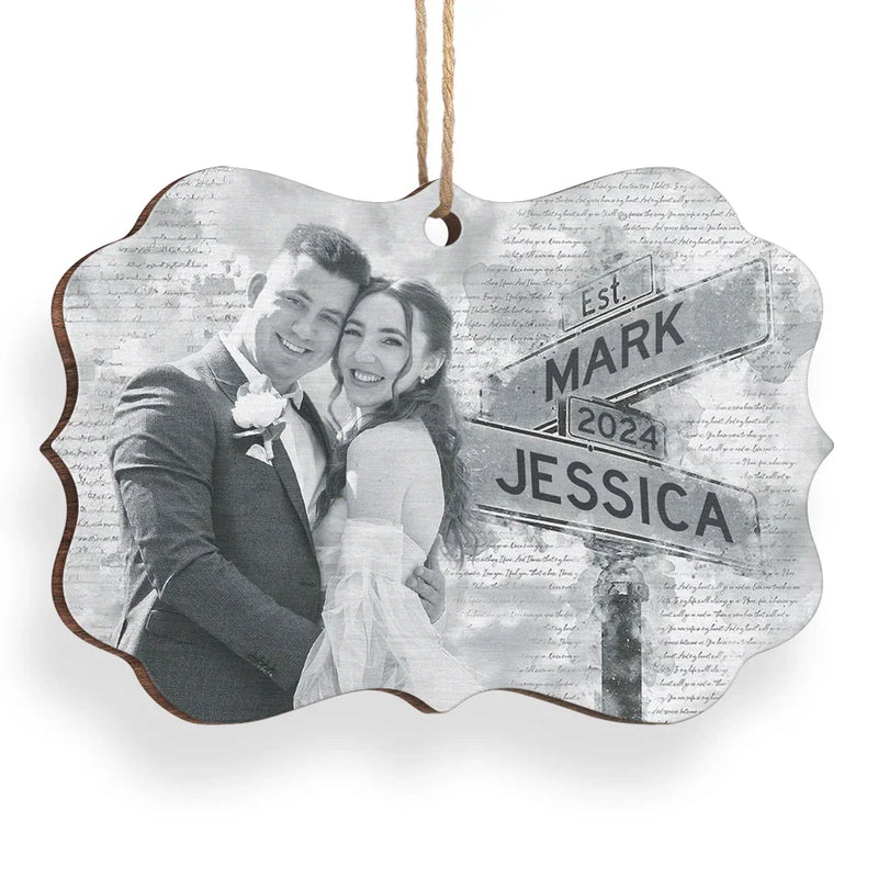 Custom Photo Our Love Story Is My Favorite Memory - Couple Personalized Custom Ornament - Wood Benelux Shaped - Christmas Gift For Husband Wife, Anniversary