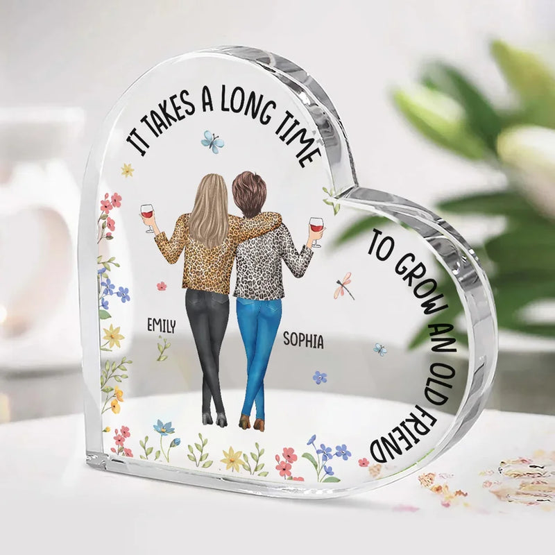 Cheers To The Good Times And Great Friends - Bestie Personalized Custom Heart Shaped Acrylic Plaque - Christmas Gift For Best Friends, BFF, Sisters