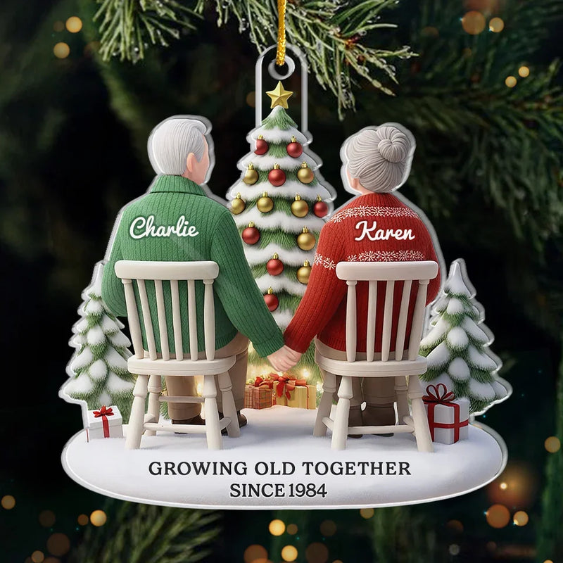 Growing Old Together - Couple Personalized Custom 3D Inflated Effect Printed Ornament - Acrylic Custom Shaped - Christmas Gift For Husband Wife, Anniversary