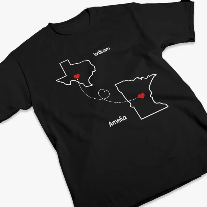 Distance Is Temporary But Our Love Is Forever - Couple Personalized Custom Unisex T-shirt, Premium T-shirt, Hoodie - Gift For Husband Wife, Anniversary, Long Distance Relationship