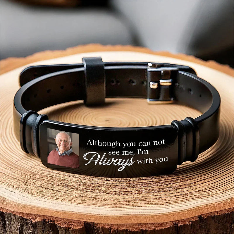 Custom Photo You Never Walk Alone - Memorial Personalized Custom Bracelet - Sympathy Gift For Family Members