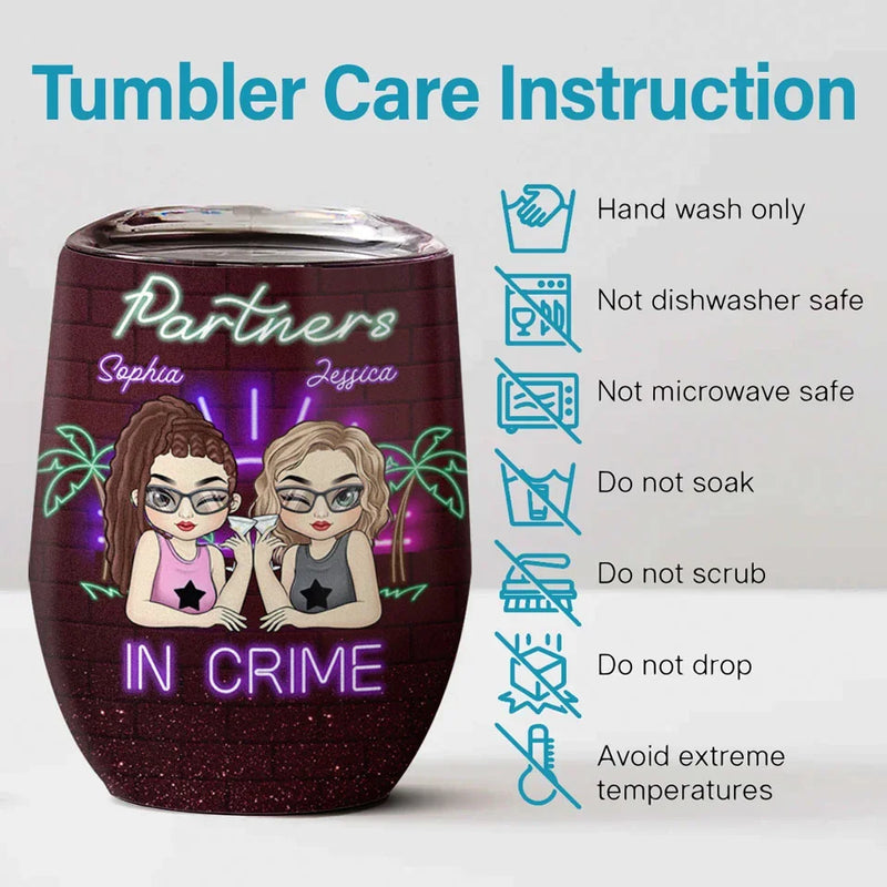 Custom Name Partners in Crime Gifts for Best Friends - Personalized Wine Tumbler