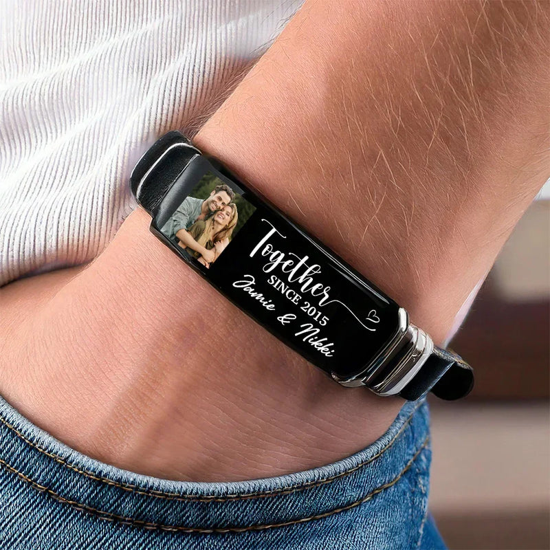 Custom Photo Loving You Is My Forever Plan - Couple Personalized Custom Bracelet - Gift For Husband Wife, Anniversary