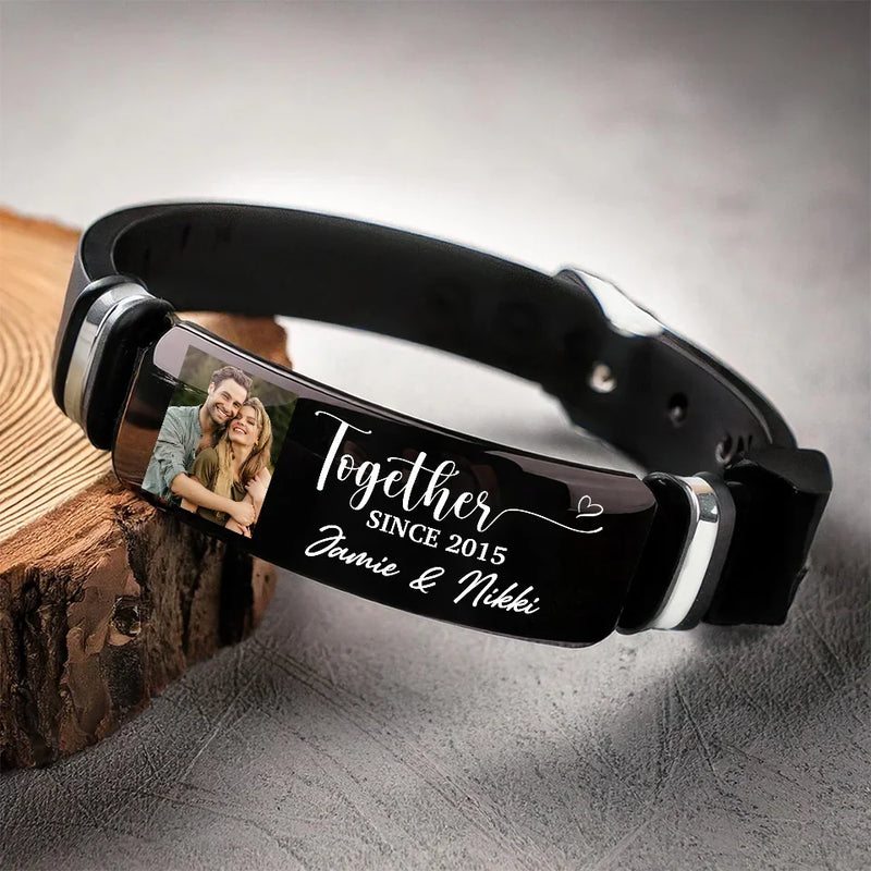 Custom Photo Loving You Is My Forever Plan - Couple Personalized Custom Bracelet - Gift For Husband Wife, Anniversary