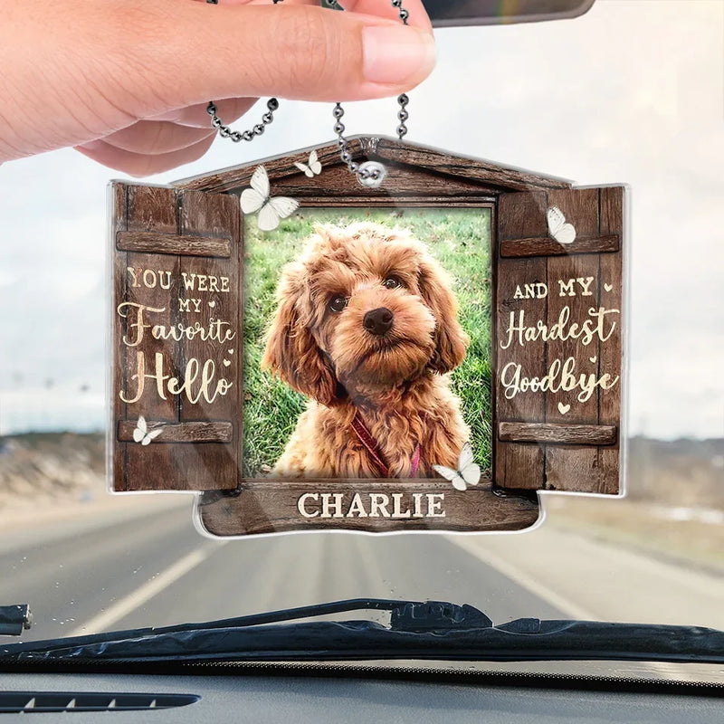 Custom Photo Unconditional Love In A Furry Package - Memorial Personalized Custom Car Ornament - Acrylic Custom Shaped - Sympathy Gift For Pet Owners, Pet Lovers
