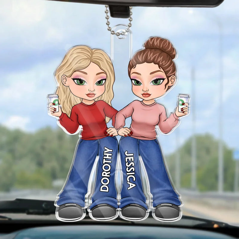 Friends Don’t Let Friends Do Silly Thing Alone - Bestie Personalized Custom Car Ornament - Acrylic Custom Shaped - Gift For Best Friends, BFF, Sisters