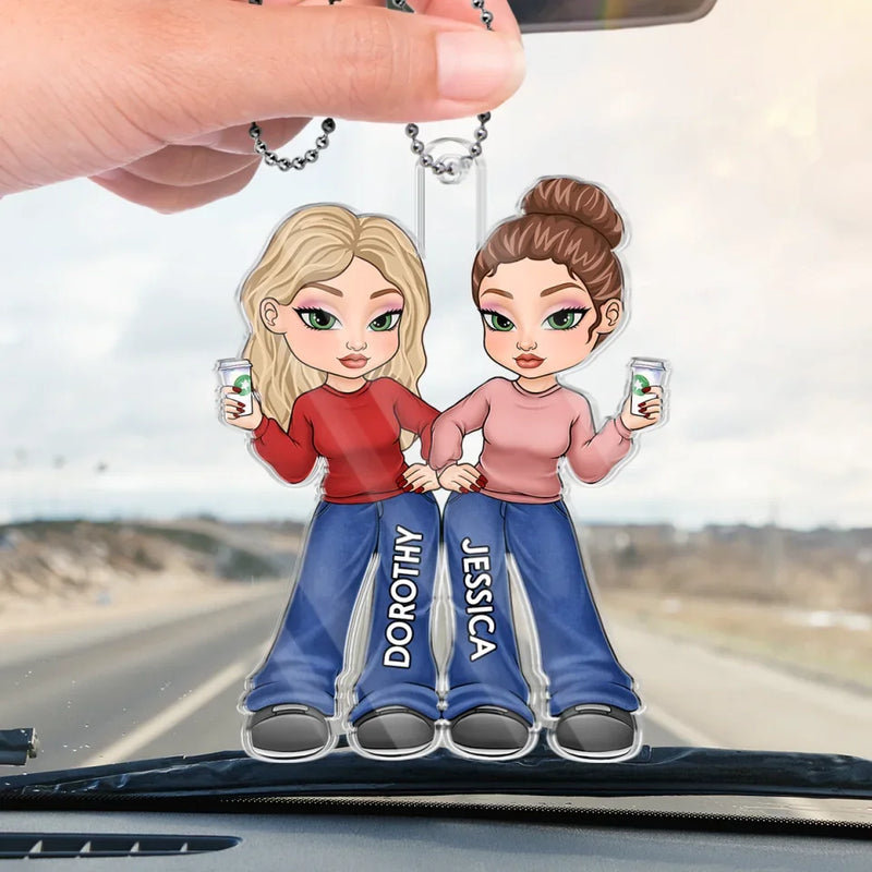 Friends Don’t Let Friends Do Silly Thing Alone - Bestie Personalized Custom Car Ornament - Acrylic Custom Shaped - Gift For Best Friends, BFF, Sisters