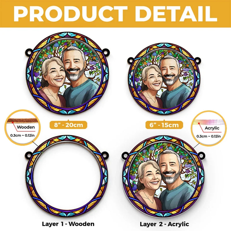 Custom Photo A True Love Story Never Ends - Couple Personalized Window Hanging Suncatcher Ornament - Gift For Husband Wife, Anniversary