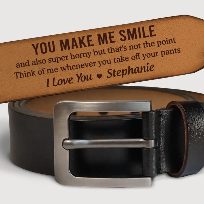 Custom Funny Romantic Gifts for Couples - Personalized Engraved Leather Belt