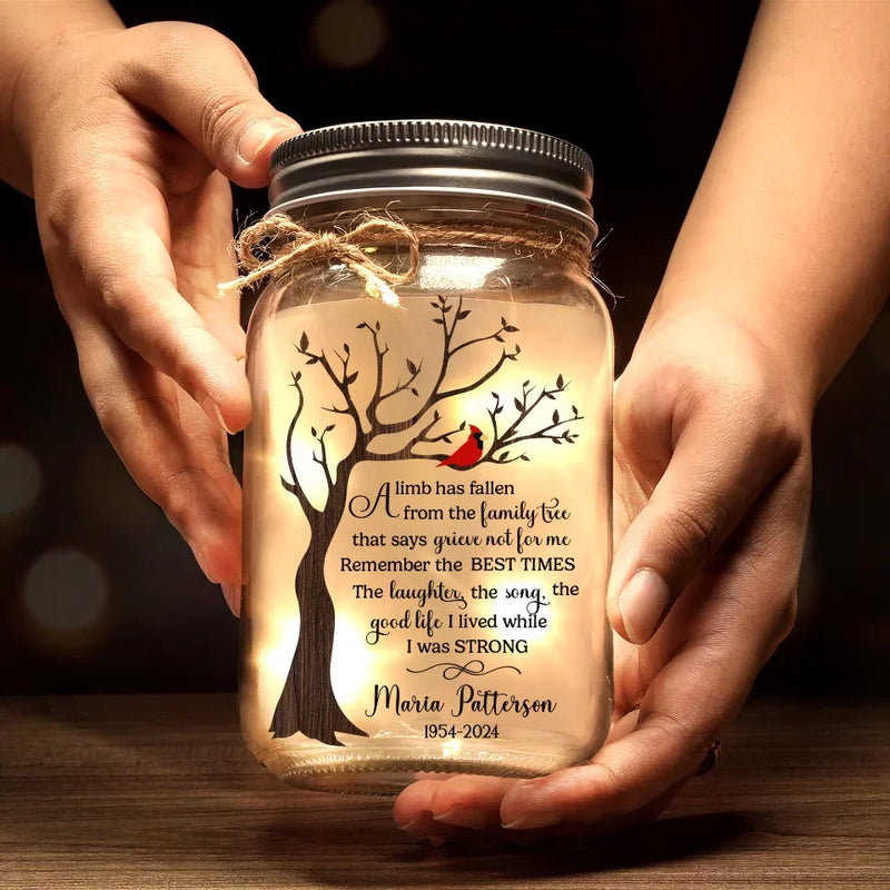 Custom Name Memorial Family Tree Gifts - Personalized Mason Jar Light