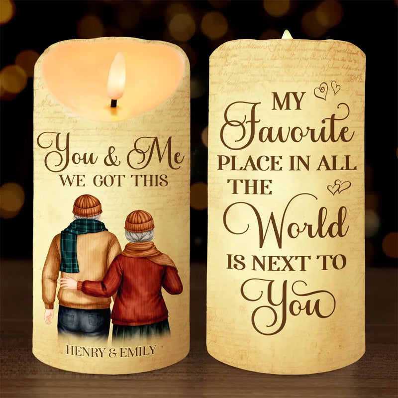 My Favorite Place In All The World Is Next To You - Couple Personalized Custom LED Candle - Gift For Husband Wife, Anniversary