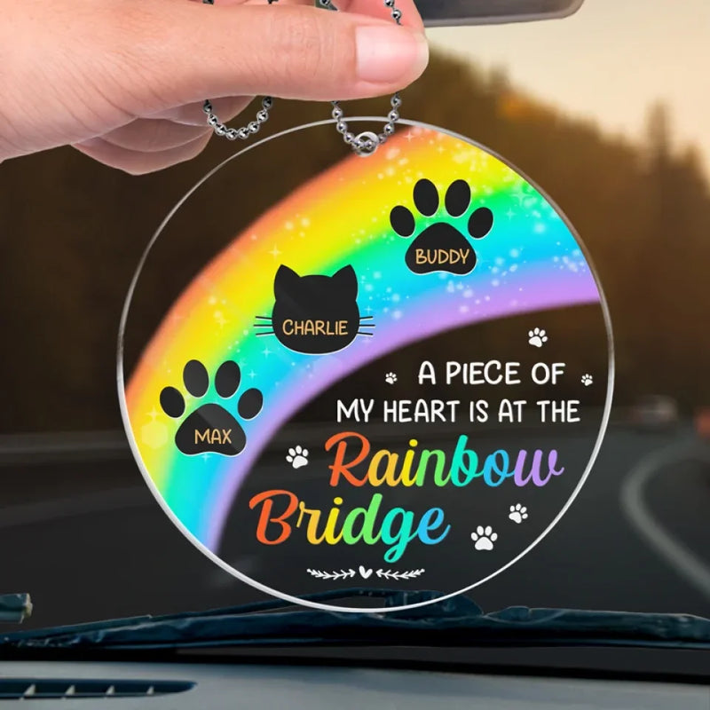 Custom Name Pet Memorial Rainbow Bridge Decor - Personalized Car Ornament