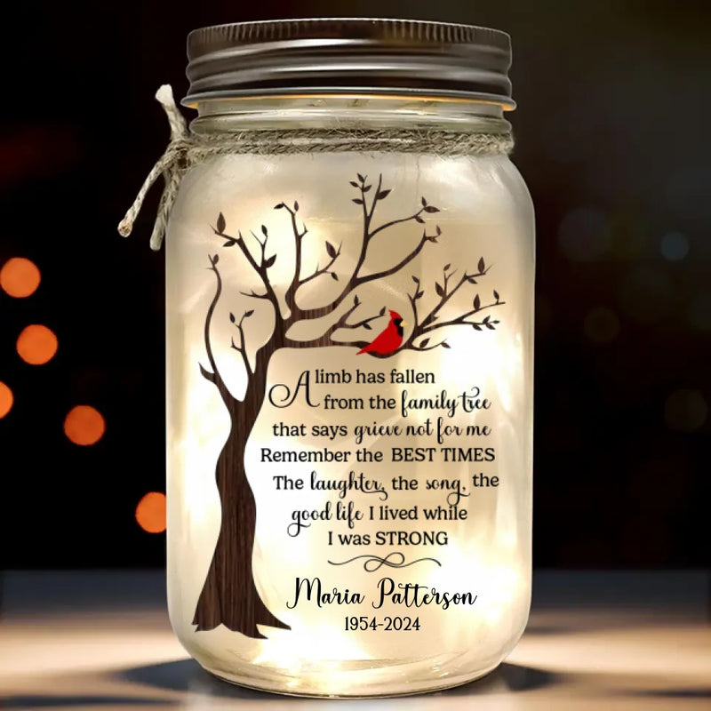 Custom Name Memorial Family Tree Gifts - Personalized Mason Jar Light