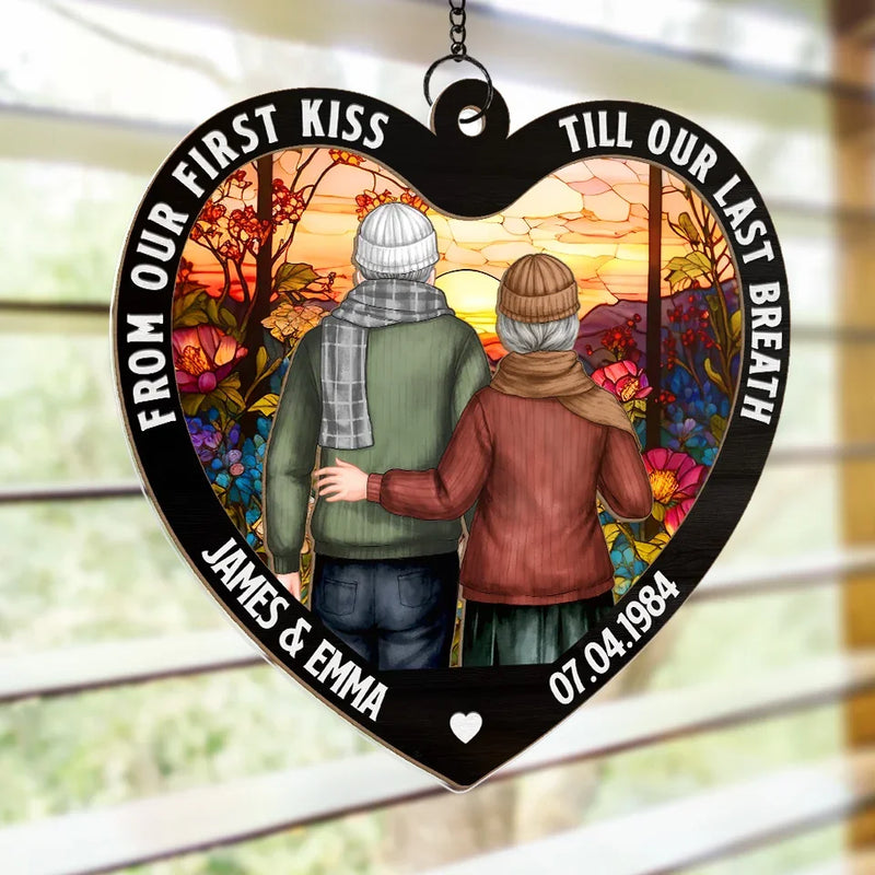 God Blessed The Broken Road - Couple Personalized Window Hanging Suncatcher Ornament - Gift For Husband Wife, Anniversary
