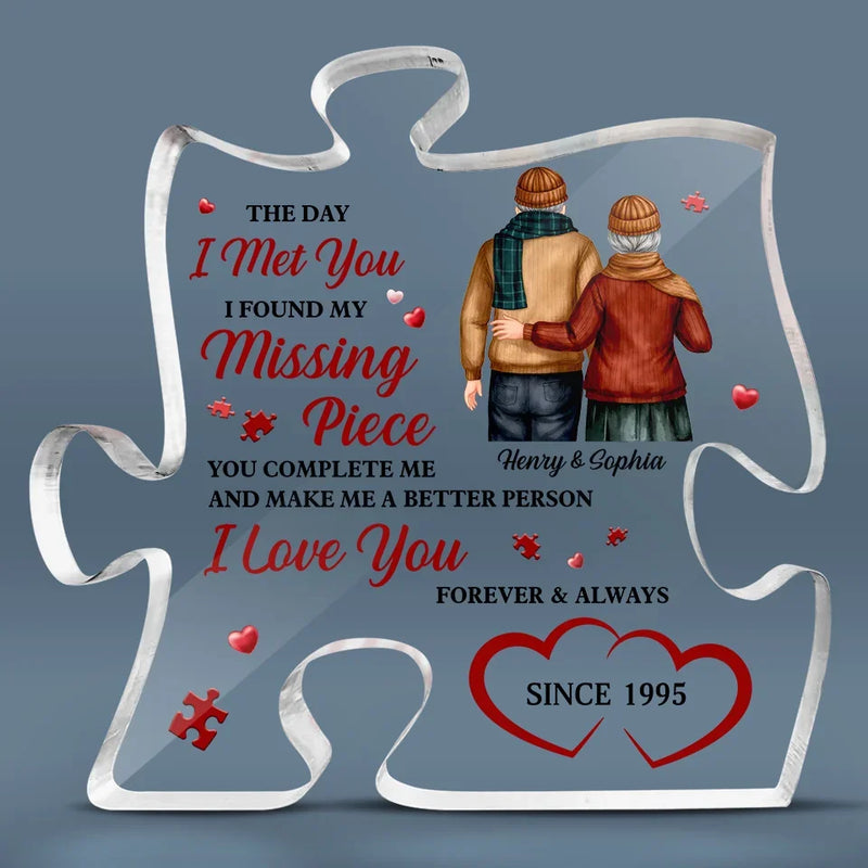 Custom Couple Anniversary Puzzle Piece Gifts - Personalized Shaped Acrylic Plaque