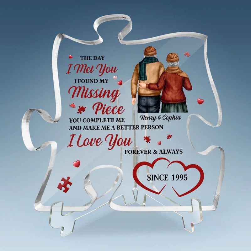 Custom Couple Anniversary Puzzle Piece Gifts - Personalized Shaped Acrylic Plaque