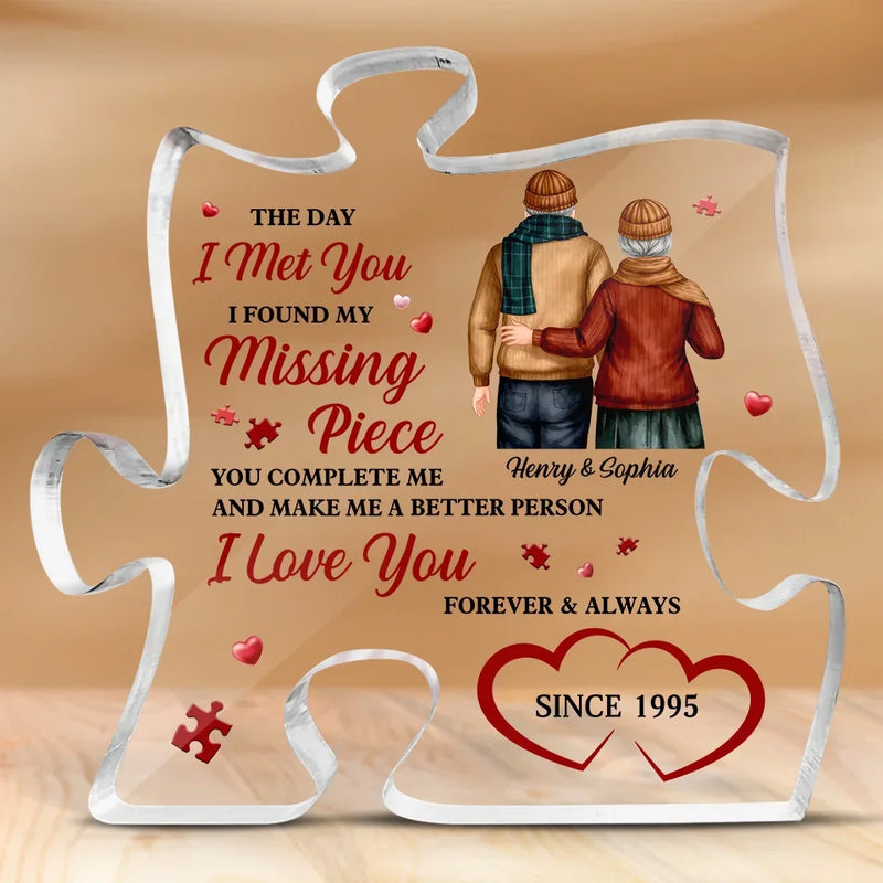 Custom Couple Anniversary Puzzle Piece Gifts - Personalized Shaped Acrylic Plaque