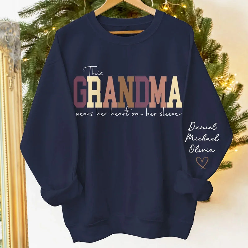 Mama’s Heart Leads The Way - Family Personalized Custom Unisex Sweatshirt, Hoodie With Design On Sleeve - Gift For Mom, Grandma