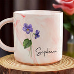Custom Name Violet Flower Gifts - Personalized Marble Mug