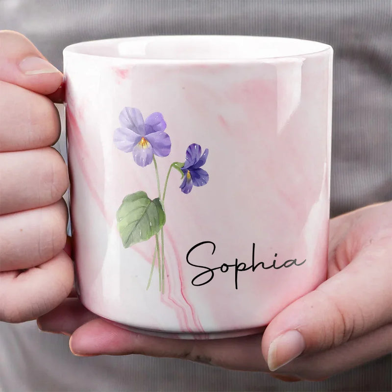 Custom Name Violet Flower Gifts - Personalized Marble Mug