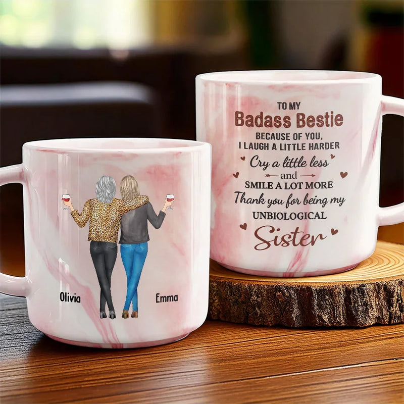 Custom Name Badass Bestie Sister Gifts - Personalized Marble Mug