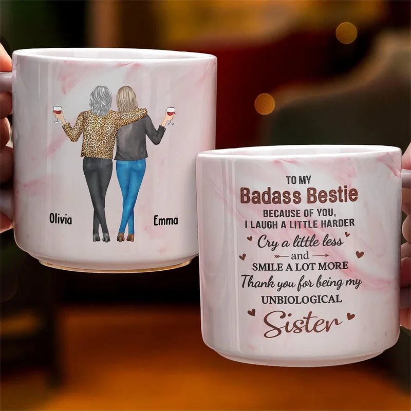 Thank You For Being My Unbiological Sister - Bestie Personalized Custom Marble Mug - Gift For Best Friends, BFF, Sisters