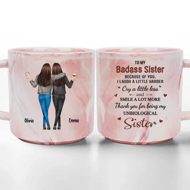 Custom Name Badass Bestie Sister Gifts - Personalized Marble Mug