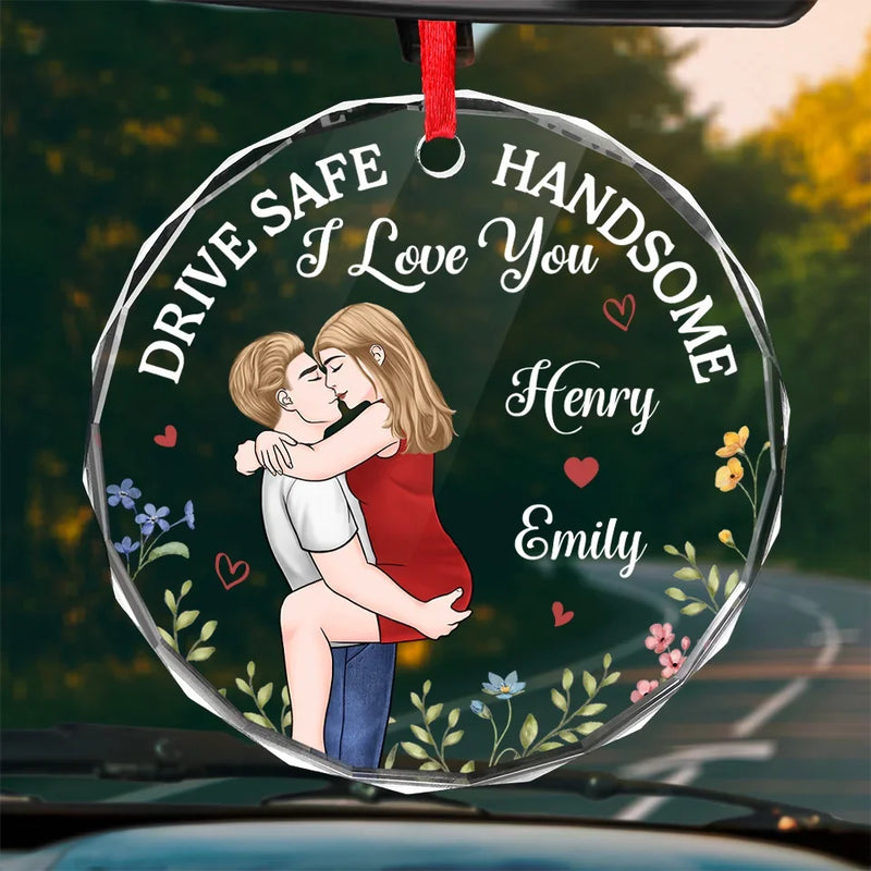 One Kiss Can Tell A Thousand Stories - Couple Personalized Custom Round Glass Ornament Car Hanger - Gift For Husband Wife, Anniversary