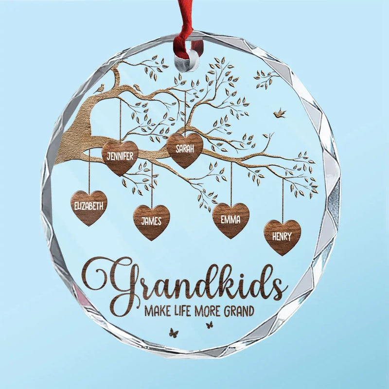 Custom Name Grandkids Family Tree Gifts - Personalized Glass Ornament