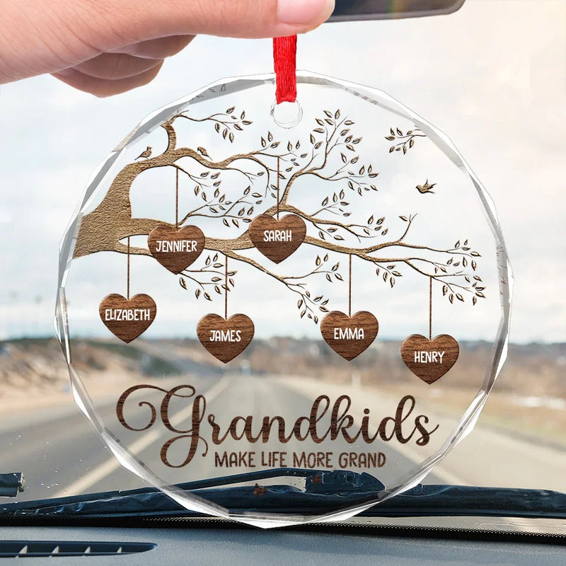 Custom Name Grandkids Family Tree Gifts - Personalized Glass Ornament
