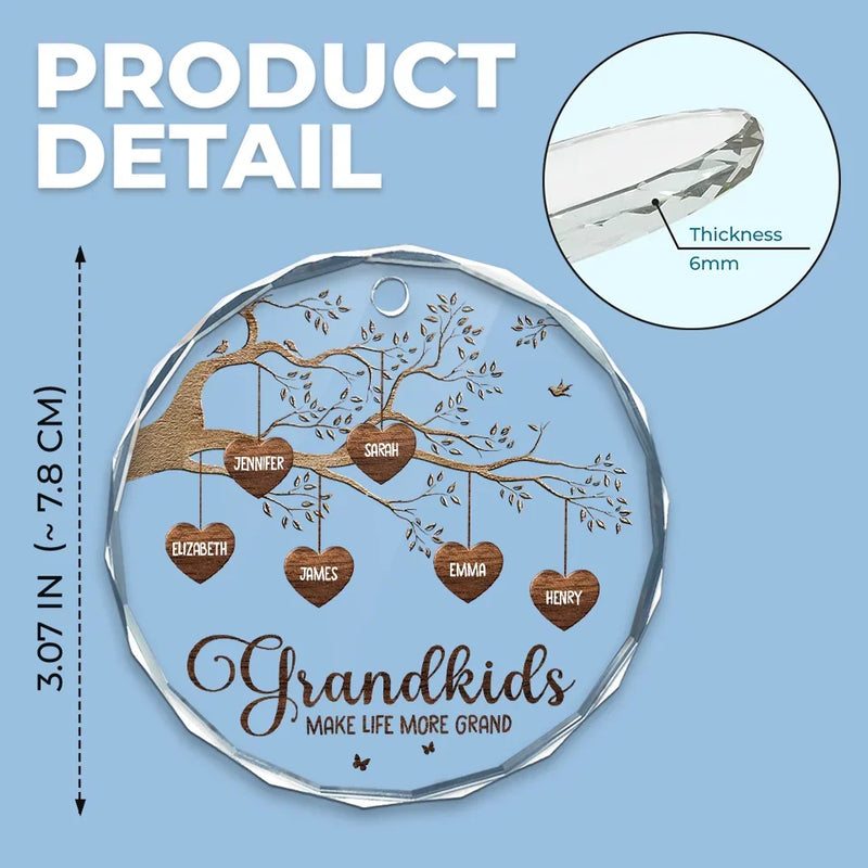 Custom Name Grandkids Family Tree Gifts - Personalized Glass Ornament