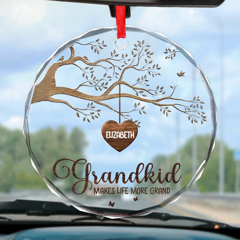 Custom Name Grandkids Family Tree Gifts - Personalized Glass Ornament