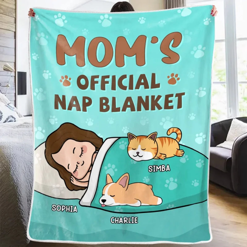 Custom Name Mom's Official Nap Gifts for Pet Lovers - Personalized Blanket