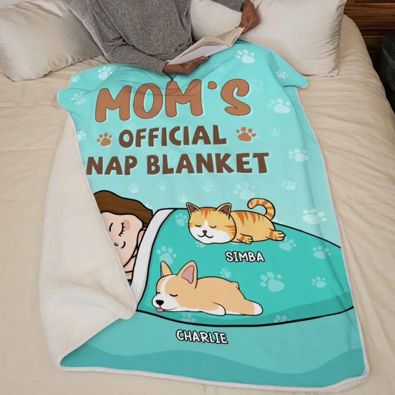 Custom Name Mom's Official Nap Gifts for Pet Lovers - Personalized Blanket