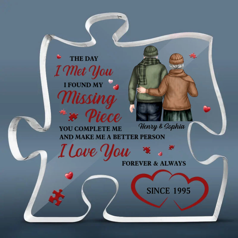 Custom Couple Anniversary Puzzle Piece Gifts - Personalized Shaped Acrylic Plaque