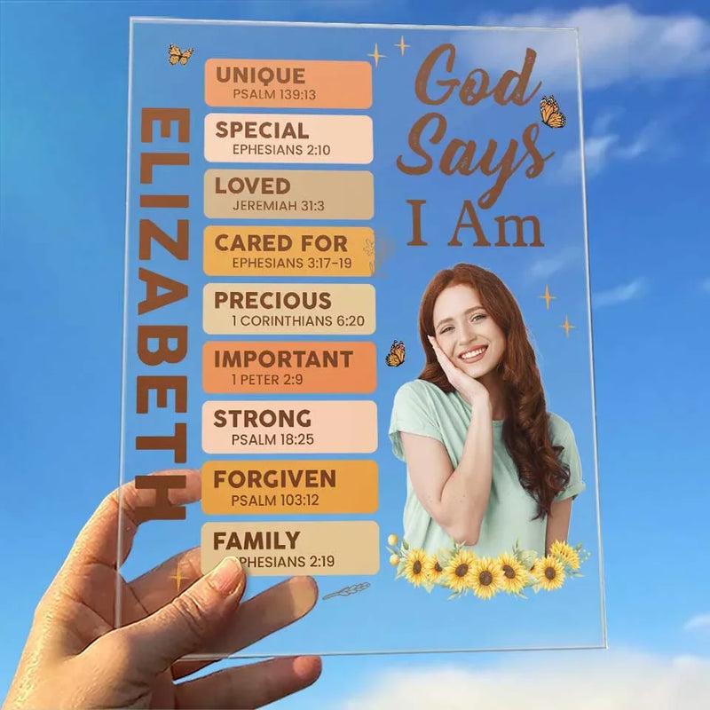 Custom Photo God Say I Am Unique Self-Love - Affirmation Personalized Custom Rectangle Shaped Acrylic Plaque - Gift For Yourself