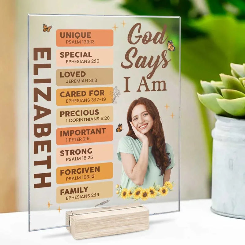 Custom Photo God Say I Am Unique Self-Love - Affirmation Personalized Custom Rectangle Shaped Acrylic Plaque - Gift For Yourself