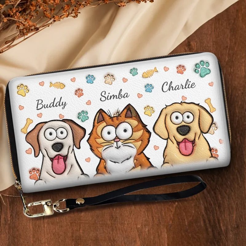 Custom Pet Name Dog and Cat Gifts for Pet Lovers - Personalized Leather Long Wallet