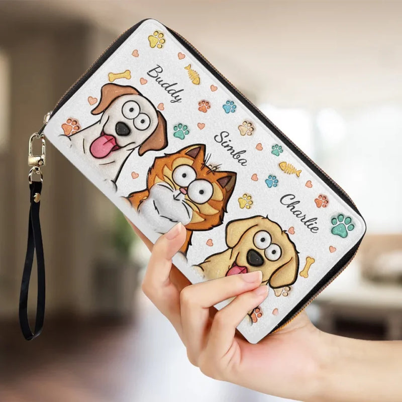 Peeking Paws, Little Jaws - Dog & Cat Personalized Custom 3D Inflated Effect Printed Leather Long Wallet -  Gift For Pet Owners, Pet Lovers