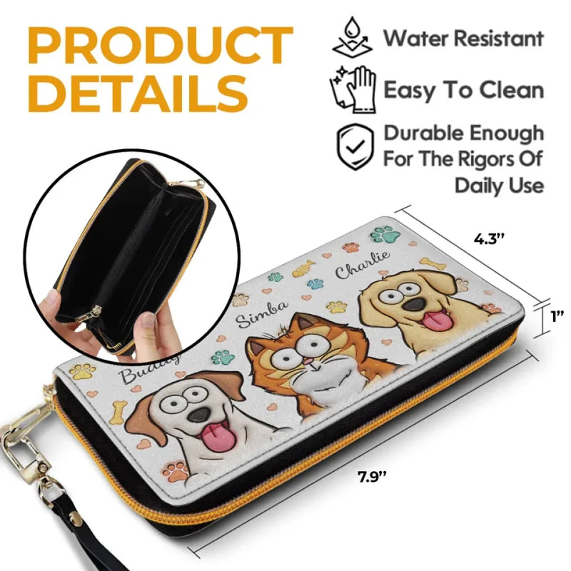 Peeking Paws, Little Jaws - Dog & Cat Personalized Custom 3D Inflated Effect Printed Leather Long Wallet -  Gift For Pet Owners, Pet Lovers