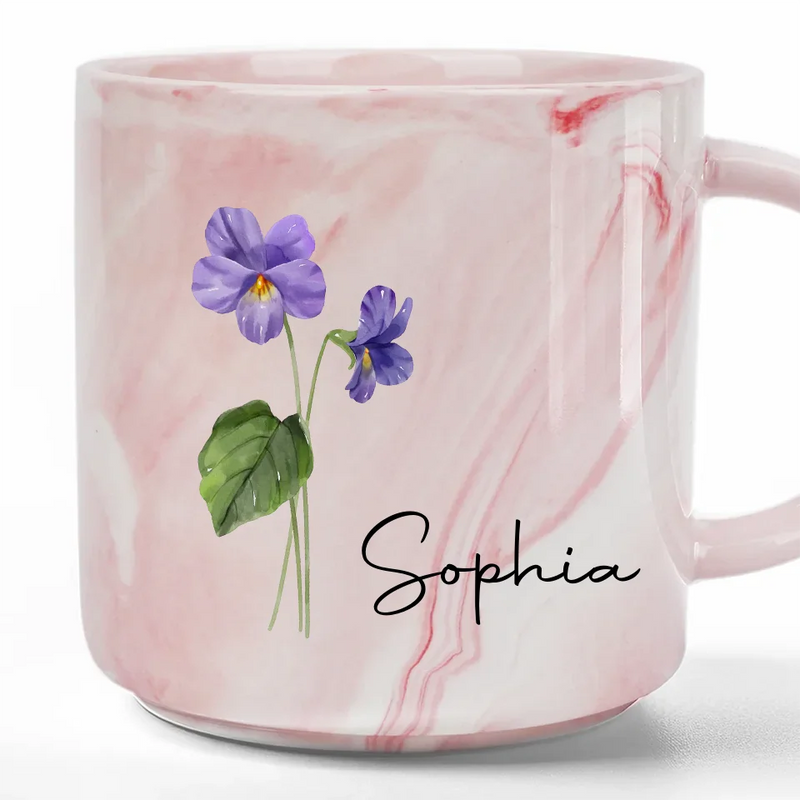 Custom Name Violet Flower Gifts - Personalized Marble Mug