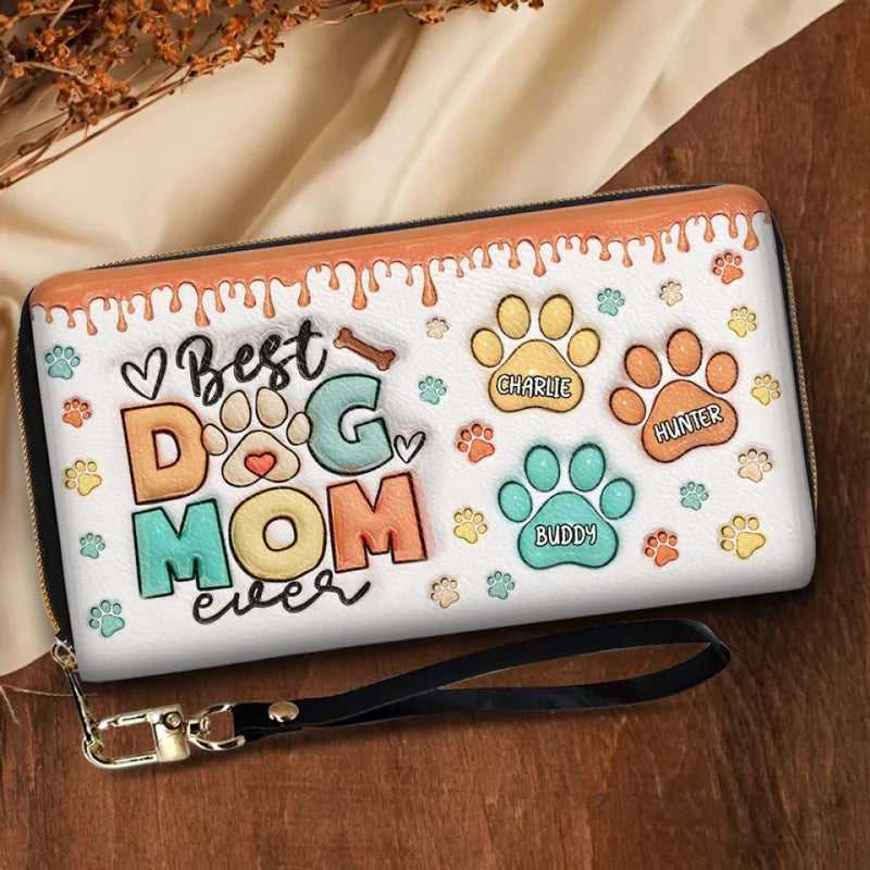 Custom Name Dog Mom Gifts for Women - Personalized Leather Long Wallet