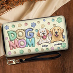 Custom Name Dog Mom Gifts for Dog Lovers - Personalized Leather Long Wallet