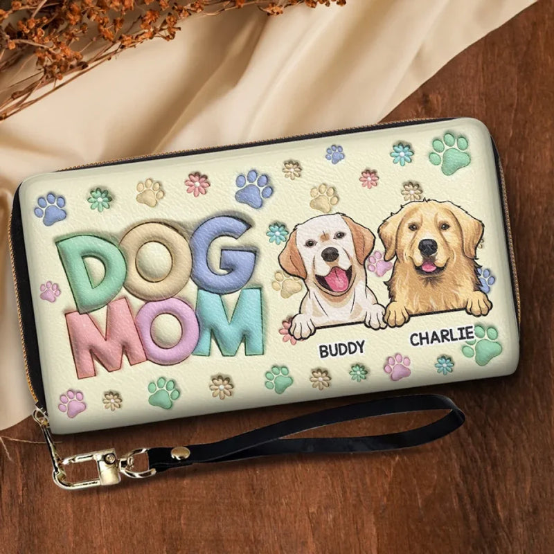 Custom Name Dog Mom Gifts for Dog Lovers - Personalized Leather Long Wallet