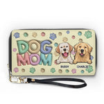 Custom Name Dog Mom Gifts for Dog Lovers - Personalized Leather Long Wallet
