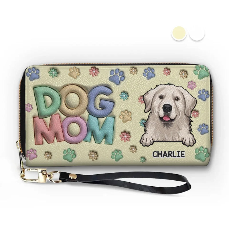 Custom Name Dog Mom Gifts for Dog Lovers - Personalized Leather Long Wallet