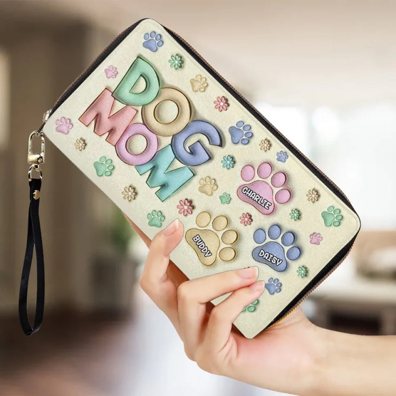 Custom Name Dog Mom Gifts for Women - Personalized Leather Long Wallet