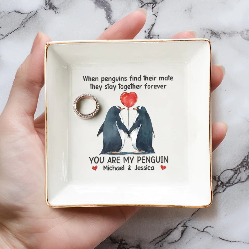 You're My Penguin - Couple Personalized Custom Jewelry Dish - Gift For Husband Wife, Anniversary