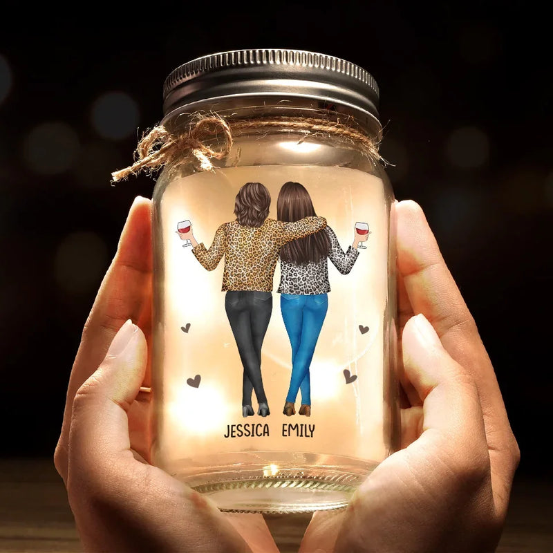 Because Of You, I Laugh A Little Harder - Bestie Personalized Custom Mason Jar Light - Gift For Best Friends, BFF, Sisters